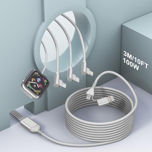 Revolutionary 100 W USB C Fast Charge Multi-Device Cable: 4-in-2 Travel Charger for i Phone, Apple Watch, Mac Book & More – Compact 90-Degree Connector for Space-Saving Efficiency, Enhanced Compatibility, and Rapid Power Delivery for Tech Enthusiasts on the Move