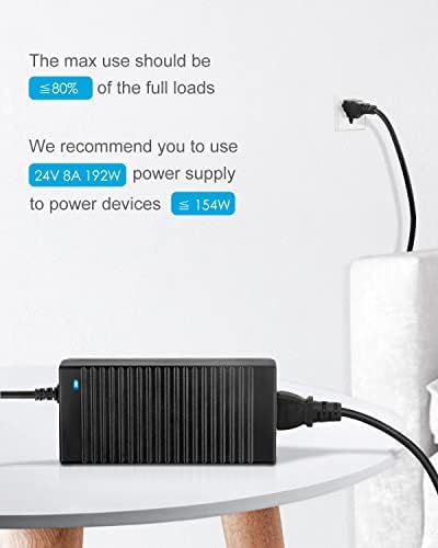 Reliable 24 V 8 A Power Supply Adapter – Versatile AC to DC Converter for LED Lighting, CCTV Systems, and LCD Displays – 192 W Low Voltage Transformer with 5.5 x 2.5 mm Connector for Enhanced Device Compatibility and Safety Features