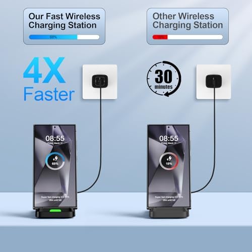 15 W Fast Wireless Charger Stand for Samsung Galaxy S25/S24/S23, i Phone 16/15, Google Pixel 9 Pro – Ultimate Desk Charging Station with Dual Viewing Angles, Quick Charge 3.0 Adapter, and Enhanced Safety Features for All Compatible Devices
