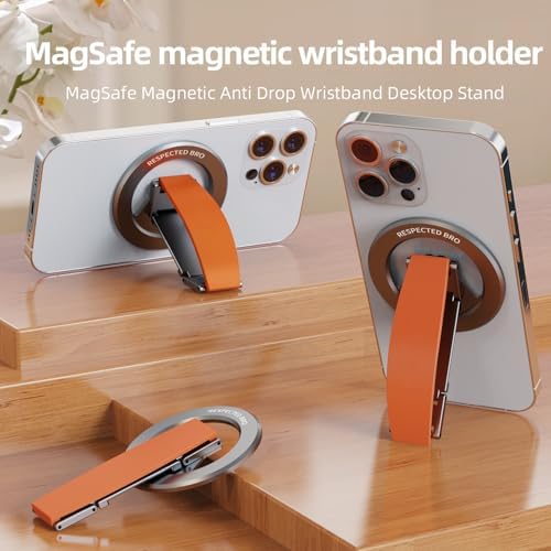 Revolutionary Dual-Function Magnetic Phone Grip & Kickstand – Ultimate 2-in-1 Holder with Adjustable Silicone Finger Strap for i Phones, Androids & More (Vibrant Orange) – Exceptional Stability, Ergonomic Comfort & Versatile Viewing Angles