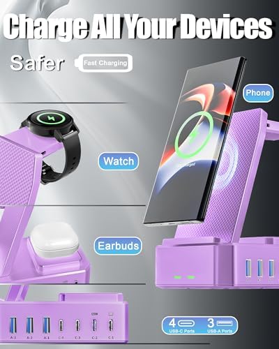 Ultimate 10-in-1 Wireless Charging Station for Samsung Devices – 300 W Power Hub with 65 W USB C Fast Charging for S25 Ultra/S24/S23/S22/Note 20, Galaxy Watch Ultra 7/6/5 & Galaxy Buds – Multi-Device Convenience and Rapid Power Delivery, Ideal for Home & Office Use