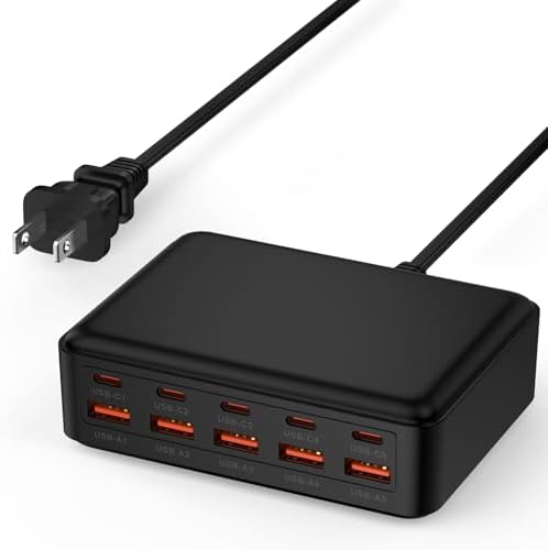 10-Port 70 W USB-C Charging Hub – High-Speed Multi-Device Power Adapter for Smartphones, Tablets, and Laptops – Enhanced Compatibility with Samsung A16, A56, i Phone, i Pad, and Mac Book – Smart Charging Technology with Overheat Protection – Portable Desktop Charger for Home and Travel