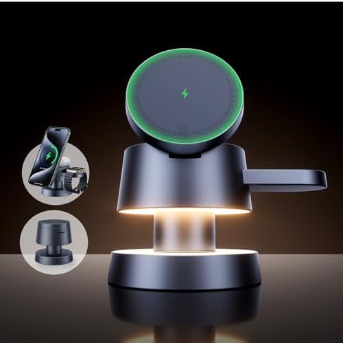 Ultimate 4-in-1 Wireless Charging Station with Night Lamp – Fast Mag Safe Charger for i Phone 16, 15 Pro Max, Air Pods & Apple Watch Ultra – Multi-Device Charging Dock with Adjustable Brightness for Home & Travel – Efficient, Safe, and Stylish Power Solution