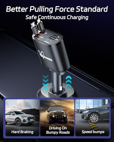 Ultimate 66 W Retractable Car Phone Charger – Fast Dual Type-C Charging Solution for i Phone 15/14, Samsung Galaxy S23+/S23/S22, i Pads – Tangle-Free Design for Efficient Multi-Device Power-Up in Cars and Trucks – Perfect Travel Accessory with Built-In Safety Features
