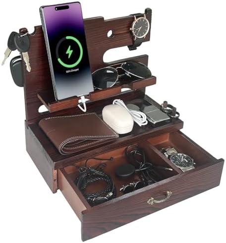 Premium Wooden Docking Station for Men – Multifunctional Desk Organizer with Storage Drawer, Dual Phone Stand & Integrated Watch Charger – Perfect Gift for Husband, Dad, or Boyfriend – Elevate Your Workspace with Style and Efficiency Premium Wooden Docking Station for Men – Multifunctional Desk Organizer with Storage Drawer, Dual Phone Stand & Integrated Watch Charger – Perfect Gift for Husband, Dad, or Boyfriend – Elevate Your Workspace with Style and Efficiency