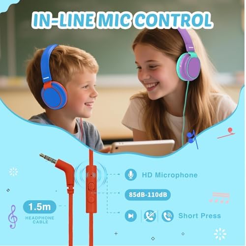 MIDOLA Kids Over-Ear Headphones: Safe Audio Experience with Noise Limitation, Foldable & Travel-Friendly Design, Custom Volume Control (85/110 d B), Built-In Microphone, and AUX Compatibility for School, Gaming, and Family Adventures in Sleek Black