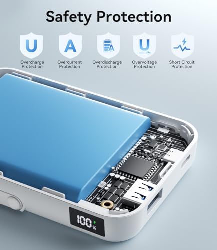 Ultra-Fast Mag Safe Battery Pack – 10,000 m Ah Magnetic Power Bank with Built-in Stand for i Phone 12-16 Series – Sleek White Design with 22.5 W USB-C Quick Charge Capability – Ideal Portable Charger for Professionals and Travelers