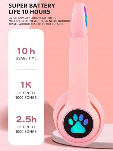 Sleek Black Cat Ear Bluetooth Headphones – Ergonomically Designed Over-Ear Comfort with Superior Sound Quality, Fast Device Pairing, and Long Battery Life for Ultimate Audio Enjoyment for All Ages