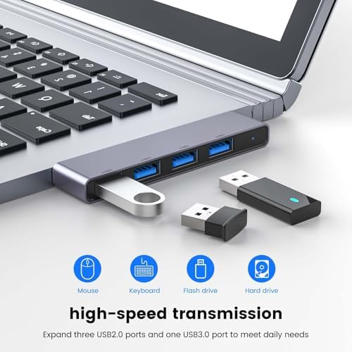 Enhance Your Digital Workspace with Fidioto USB Hub 2 Pack – Versatile 4-Port Adapter for Laptops & Macs, Featuring 1 Ultra-Fast USB 3.0 Port and 3 USB 2.0 Ports for Effortless Device Connectivity and Data Transfer, Ideal for Busy Professionals and Students on the Move