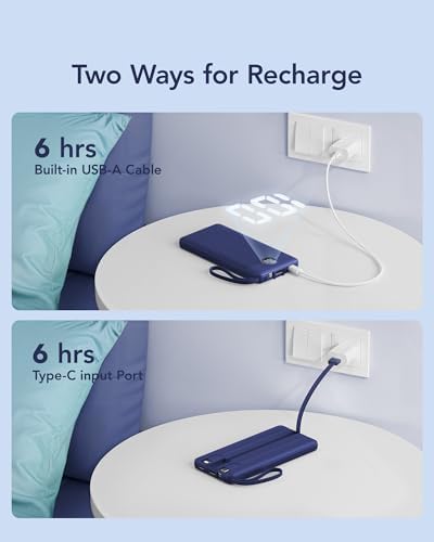 VRURC 10,000 m Ah Slim Power Bank – Ultimate Multi-Device Portable Charger with Built-in Cables, 5 Outputs & Dual USB-C Inputs for i Phone, Samsung, Android – Travel Essential for On-the-Go Power Solutions