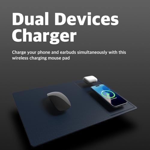 POUT H3 Midnight Blue Portable Qi Wireless Charging Mouse Pad – Effortless Device Charging Meets Sleek Workspace Efficiency for Laptops, i Phones, Air Pods & Samsung Galaxy – Lightweight, Non-Slip Design Enhances Productivity & Style