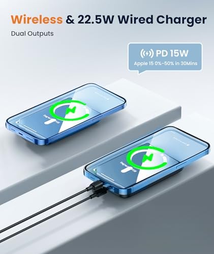 Ultra-Compact Blue Magnetic Wireless Power Bank for i Phone 12-16 Pro Max – 5000 m Ah Fast-Charging Battery Pack with Seamless Attachment for On-the-Go Convenience and Enhanced Compatibility – Essential Travel Accessory for Effortless Energy Backup