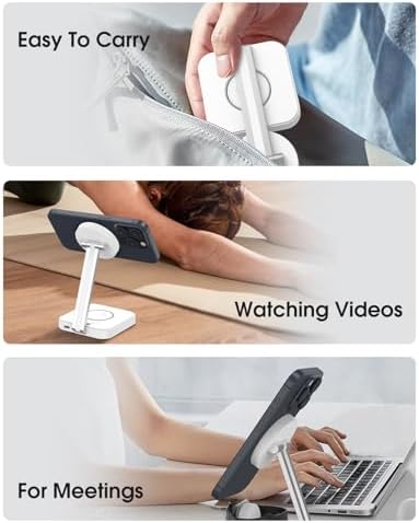 Ultimate 3-in-1 Magnetic Charging Station for Apple Devices – Foldable Wireless Charger for i Phone 16/15/14/13/12 Pro Max, Adjustable Dock for Apple Watch Series 10/9/8/7/6 & Air Pods Pro with Mag-Safe Technology – Portable Solution for Effortless Charging and Convenient Viewing