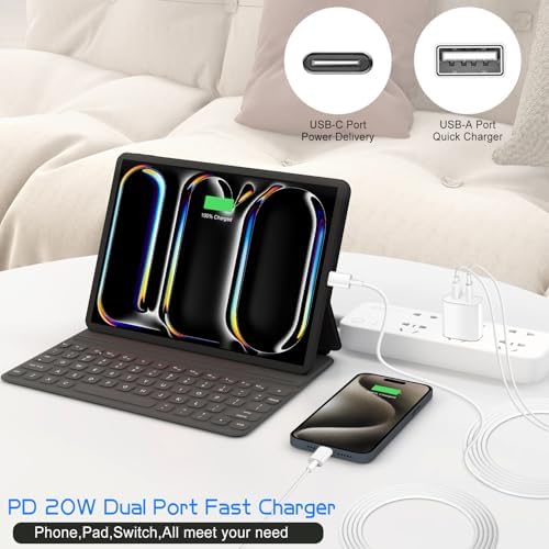 Efficient Dual-Port USB-C Wall Charger for i Phone 15 & 16 | Includes Two Extra Long 10 FT Cables | Rapid Charging for i Pad Pro and Smartphones | Perfect for Frequent Travelers and Busy Lifestyles