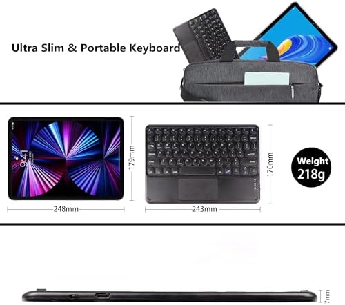 Ultra-Slim 10-Inch Wireless Bluetooth Keyboard with Touchpad – Rechargeable & Portable Universal Keyboard for i OS, Android & Windows Devices – Effortless Typing on the Go in Sleek White Finish