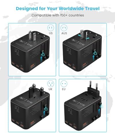VINTAR Universal Travel Adapter 75 W Ga N Technology: Ultimate All-in-One Power Converter with 3 USB-C PD and 2 USB-A Quick Charge Ports for Global Use – Compact Power Solution for Laptops & Smartphones in 200+ Countries – Reliable Performance with Safety Features for Hassle-Free Charging