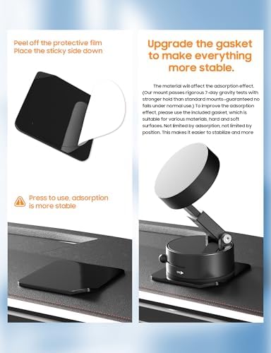 Vacuum Magnetic Phone Holder for Car – [ 360° Rotation & Foldable] Strong Suction Vacuum Magnetic Cell Phone Holder Stand, Height Adjustable Magnetic Phone Mount, For iPhone/All Phones (Any Surface) – Enhanced Compatibility and Speed