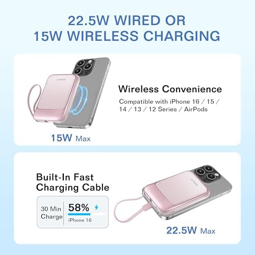 Magnetic Power Bank 10,000 m Ah with USB-C & 15 W Wireless Fast Charging – Advanced Portable Charger for i Phone 16/15 & Samsung Devices – LED Battery Indicator & 22.5 W PD Charging – Ultimate Convenience for On-the-Go Life