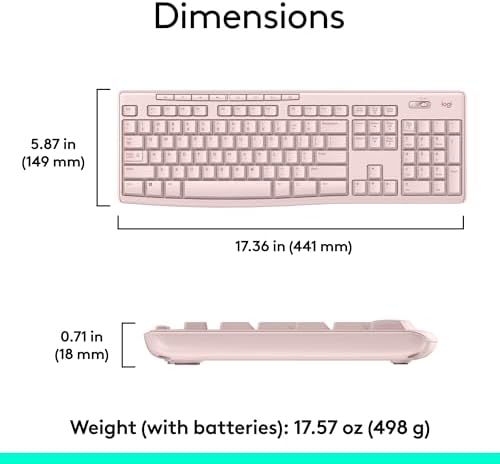 Logitech K270 Wireless Keyboard – Full-Size, 2.4 GHz Connectivity, 8 Multimedia Keys, 2-Year Battery Life, Stylish Rose Color for PCs and Laptops – Ultimate Comfort and Reliability for Productive Workspaces