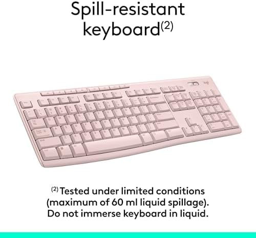 Logitech K270 Wireless Keyboard – Full-Size, 2.4 GHz Connectivity, 8 Multimedia Keys, 2-Year Battery Life, Stylish Rose Color for PCs and Laptops – Ultimate Comfort and Reliability for Productive Workspaces