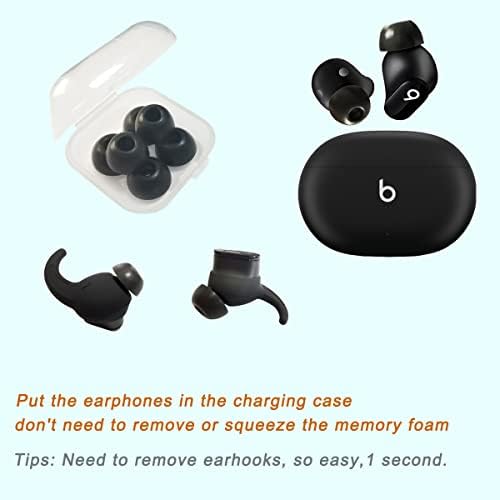 Memory Foam Ear Tips for Beats Studio Buds – Premium Comfort and Enhanced Sound Isolation, Secure Earhooks for Active Lifestyles, Compatible with Studio Buds+ Charging Case, Stylish Black Finish, Perfect Fit for Audiophiles and Fitness Enthusiasts