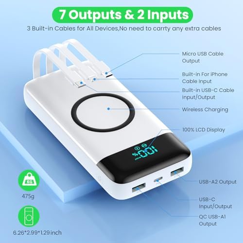 Ultimate 40800 m Ah Multi-Device Wireless Power Bank with Integrated Cables – 15 W Fast Charging Hub for i Phone 16/15/14/13/12 and Samsung Galaxy Series – Exceptional Portability, PD QC 4.0 Technology, LCD Indicator, Lightweight Design for Effortless On-the-Go Power Solutions – Unrivaled Compatibility and Safety Assurance