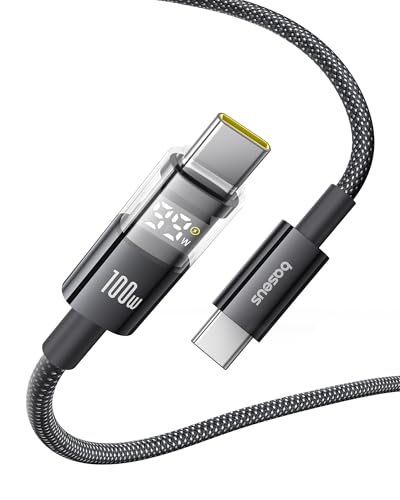 Elevate Your Charging Experience with Baseus 100 W USB C Fast Charging Cable – 5 A Rapid Power Delivery, Real-Time LED Status Indicator, Durable Zinc Alloy Connectors, and Tangle-Free Nylon Braided Design – Perfect for i Phone 16, Mac Book, Galaxy S24, and More – Ultimate Reliability for Home, Office, and Travel Use