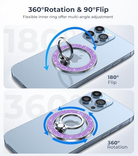 Chic Glitter Magnetic Phone Ring Holder for Mag Safe – Stylish Finger Grip Stand for i Phone, Kindle & Smartphones, Enhanced Stability with Versatile Compatibility for Pop Sockets – Elevate Your Daily Mobile Experience with Glamour and Functionality