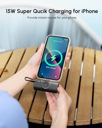 Compact Blue Power Bank for i Phone – 5000 m Ah Fast Charging Mini External Battery with USB Type C Cable – Sleek, Lightweight Design for i Phone 14/13/12/15 Pro Max and More – Essential Travel Charger for On-the-Go Power Solutions