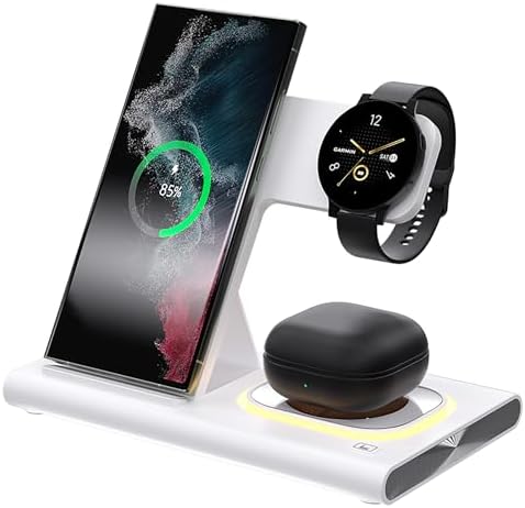 Ultimate 4-in-1 Fast Wireless Charger for Samsung Devices – Multi-Device Charging Station with LED Indicator, Portable Folding Dock for Galaxy S25, S24, S23, S22, Z Fold6, Z Flip6, Watch & Earbuds (Black) – Efficient & Sleek Design for Tech-Savvy Users
