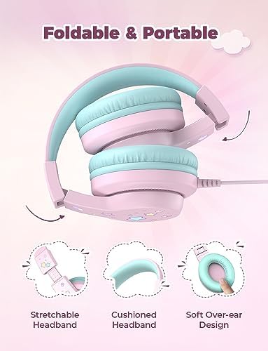 i Clever Kids Headphones: Safe 85 d B Volume-Limited Over-Ear Stereo Sound for Children – Foldable, Lightweight, and Compatible with i Pads and Computers for Easy Travel and Learning
