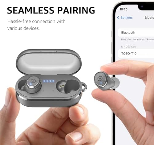 TOZO T10 Wireless Earbuds with Bluetooth 5.3 – Customizable EQ for Personalized Sound, Ergonomic Fit for Ultimate Comfort, 55 Hours Playtime, IPX8 Waterproof Rating, Wireless Charging Case – 2025 Enhanced Audio Experience for Active Lifestyles