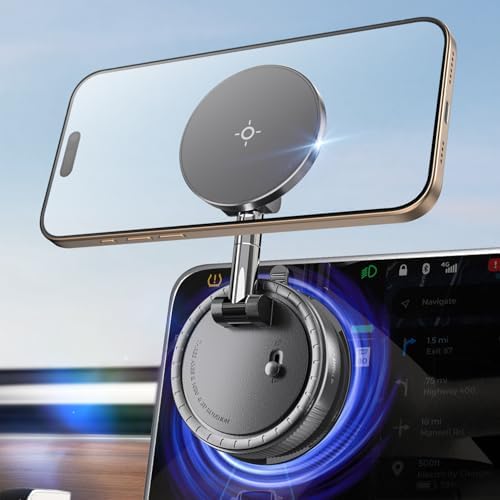 Transform Your Driving Experience with the e Samcore Magnetic Phone Holder – Premium Mag Safe-Compatible Car Mount Featuring Advanced Vacuum Suction for Secure Attachment on Windshields, Mirrors & Gym Equipment – Innovative Foldable Stand for Effortless Hands-Free Navigation and Optimal Viewing Angles