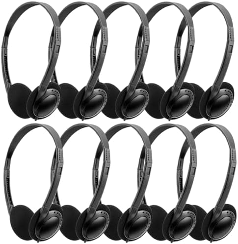 Bulk Classroom Headphones 25 Pack – Premium Durable Wired Earphones for Enhanced Student Learning, Comfortable Fit for Kids and Adults – Superior Sound Quality for Educational Use (HY103, 25 Black)