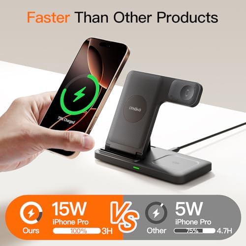 3-in-1 Wireless Charging Station for Apple Devices – 15 W Fast Charger Stand for i Phone 16/15/14/13/12/11, Apple Watch, and Air Pods – Convenient Portable Design with Enhanced Compatibility and Safety Features for Home and Travel – Perfect Gift for Tech Enthusiasts
