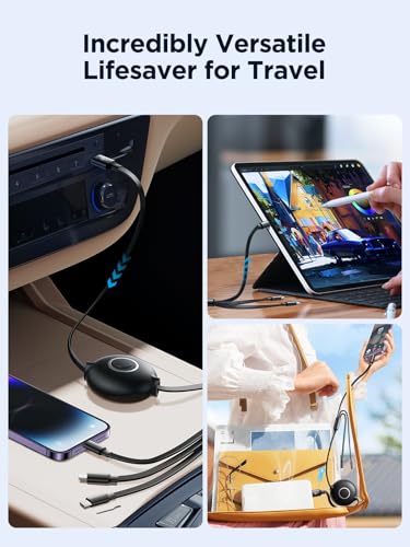 Aioneus Multi Charging Cable 3A Retractable Multi Charging Cord 3 in 1 Fast Charger Multiple Charger USB Cable with Lightning/Type C/Micro USB for Cell Phones/IP/Galaxy/PS/Tablets/iPads – Enhanced Compatibility and Speed