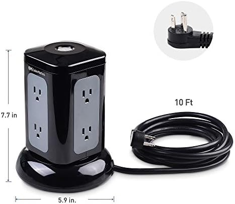 Cable Matters 6-Outlet Surge Protector Tower with 4 Fast USB Charging Ports (Total 4.2 A) and 10-Foot Extended Power Cord – Ultimate Device Safety and Versatile Connectivity Solution for Home and Office