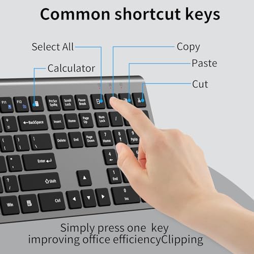 Ultra-Slim 2.4 G Wireless Keyboard with Numeric Keypad – Silent Ergonomic Design for Effortless Typing on PC & Mac, Plug-and-Play USB Receiver, Scissor Switch Technology for Enhanced Comfort and Speed