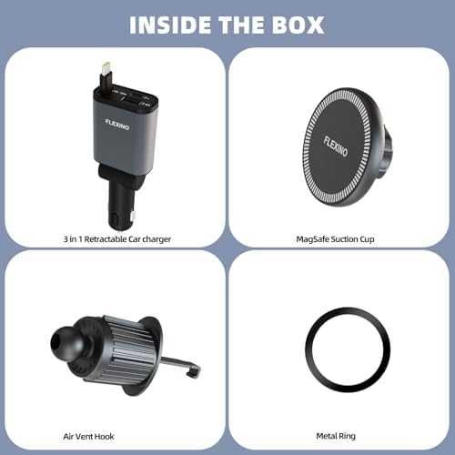 Ultra-Slim Flexino Retractable Car Charger – 57 W Fast Charge for i Phone 16/15, Galaxy, Pixel – Dual USB-C Ports for Concurrent Charging – Compact & Tangle-Free Design – Essential Travel Accessory for Seamless Connectivity