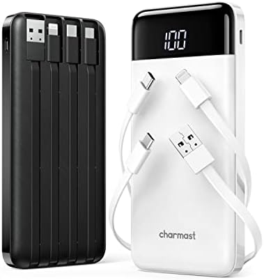 Travel-Ready Dual Pack Portable Chargers with Built-In Cables – 10,000 m Ah Slim Power Banks Featuring 6 Outputs & 3 A Fast Charge for i Phone, Samsung, Pixel, LG, Moto, i Pad – Ultimate Multi-Device Charging Solution for On-the-Go Efficiency