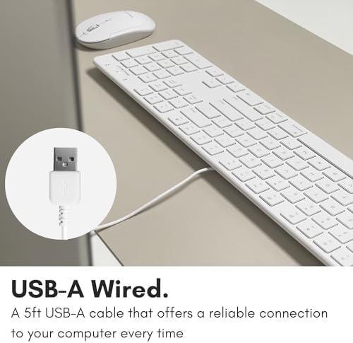 Enhance Your Workspace with the Macally Ultra-Slim USB Wired Keyboard – Full-Size Design & Number Keypad for Mac & Windows Devices, Elegant Silver Finish for Style and Durability
