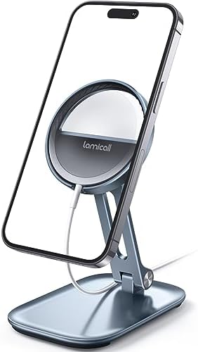 Lamicall Phone Stand for Apple 15W MagSafe Charger – Collasple Adjustable Charging Holder Dock Cradle for Desk, Compatible with Airpods, iPhone 16 15 14 13 12 Plus, Pro, Pro Max, Grey [Stand Only] – Enhanced Compatibility and Speed