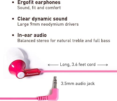 Panasonic Ergo Fit Wired Earbuds with Microphone – Superior Sound Quality with Ergonomic Comfort, Universal 3.5 mm Jack Earphones for Phones and Laptops in Stylish Metallic Purple – Custom-Fit Earpieces (S/M/L) for Optimal Audio Experience and Hands-Free Calls – RP-TCM125-VA