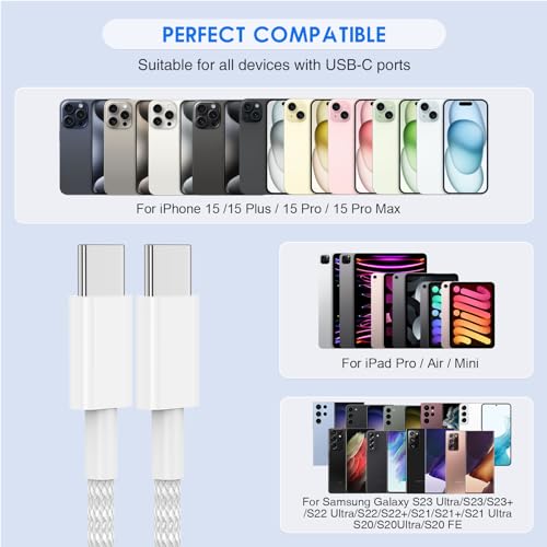 Premium 6 FT USB-C Fast Charger Cable for i Phone 15 & 16 – Durable Nylon Braided Charging Cord – 2-Pack for Rapid Charging with Enhanced Compatibility for Mac Book Pro, i Pad Air 4/5, and i Pad Pro – Tangle-Free, Long Reach Design for Ultimate Convenience