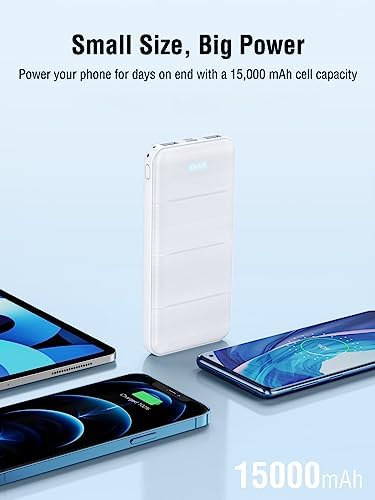 High-Capacity 15,000 m Ah Portable Charger Power Bank – Dual USB Fast Charging for Smartphones & USB Devices – Compact White Design with Safety Features for On-the-Go Power Solutions