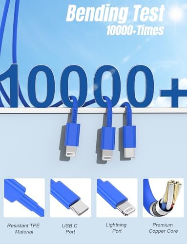 Versatile 3-in-1 i Phone Charger Cable – 6 FT USB C to Lightning with Triple Port Compatibility for i Phone 16/15/14/13/12/11 Pro Max/XS/XR/8 & i Pad Pro/Mini – Fast Charging Solution (2-Pack, Black) for Effortless Multi-Device Power Management