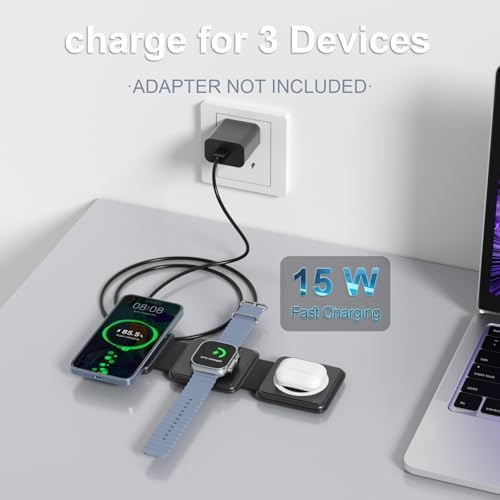 Ultimate 3-in-1 Foldable Charging Station for Apple Devices – Compact Wireless Charger for i Phone 12-16, Apple Watch, and Air Pods – Travel-Friendly Power Hub with Fast Charging Technology in Sleek Black Finish – Perfect for Home, Office, and On-the-Go Use