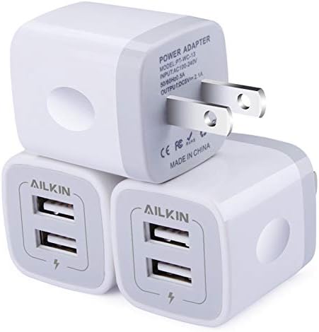 AILKIN 3-Pack Dual USB 5 V/2.1 A Wall Charger – Fast Charging Power Adapter for i Phone 15, Samsung Galaxy, Google Pixel – Compact Travel-Friendly Design with Enhanced Compatibility and Safety Features
