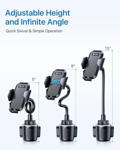 Military-Grade Adjustable Cup Phone Holder for Cars and Trucks – 2025 Enhanced 360° Gooseneck with Anti-Shake Technology for Universal Compatibility (4.0-7.0″) – Ideal for i Phone, Samsung, Pixel – Elevate Driving Experience and Safety