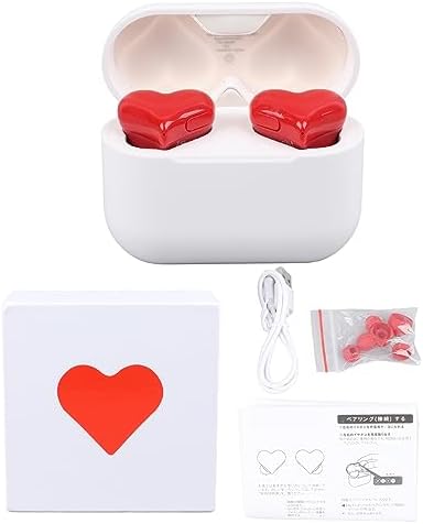 Dpofirs Heart-Shaped Bluetooth Earbuds – Lightweight Stereo Headphones with Active Noise Canceling, Premium Sound Quality, and Customizable Fit – Includes Charging Case and 6 Ear Tips for Ultimate Comfort and Compatibility